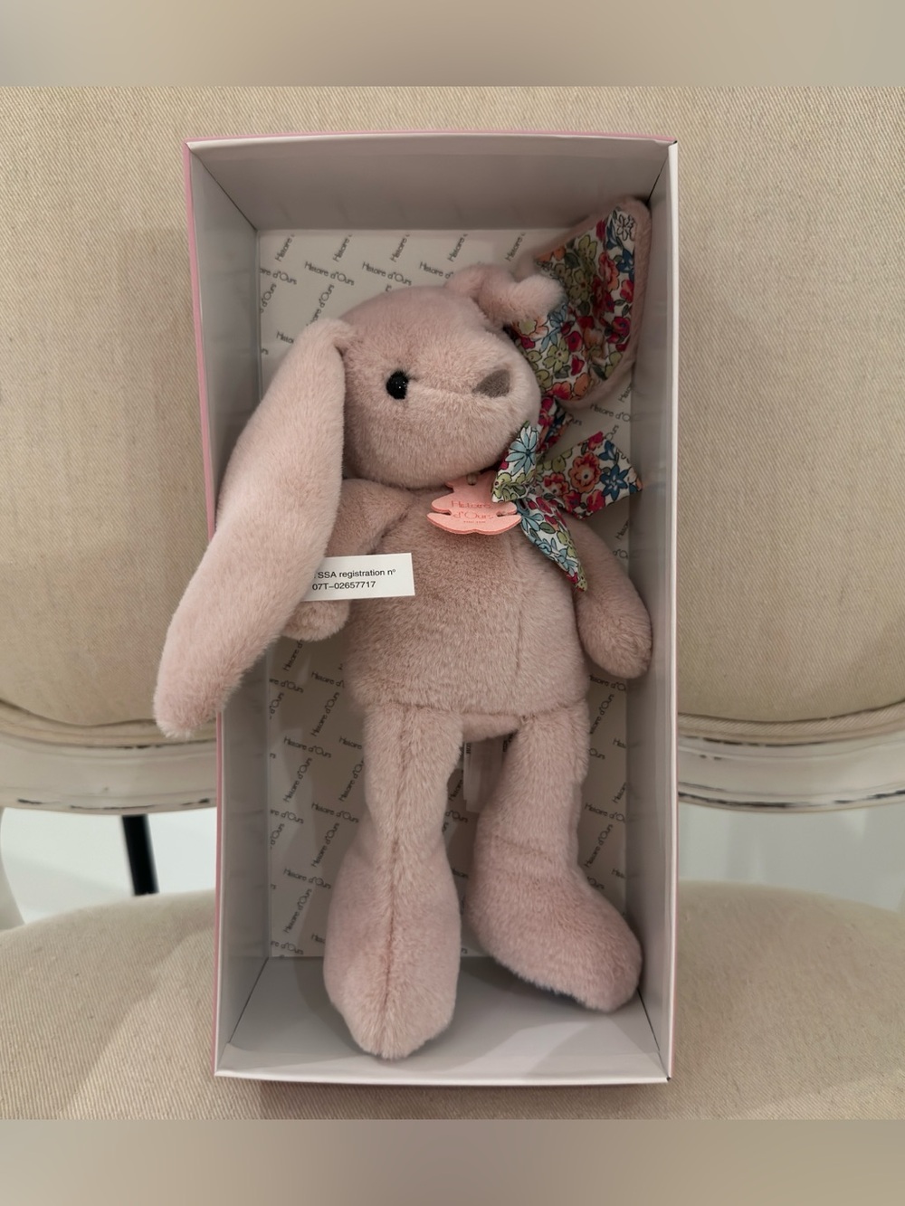 NWT Histoire D'Ours Paris France Rabbit Bunny Pink Plush Floral Ears Baby NWT